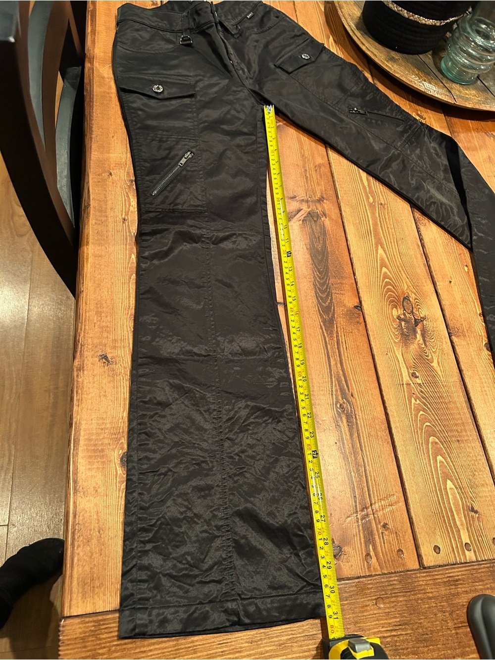 Guess Satin Like  Black Cargo Flare Pants NWOT Rare Vintage 90”s - Picture 12 of 13